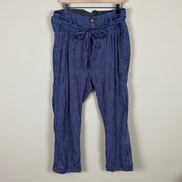 Free People Womens 2 Rumors Have It Harem Pants Tapered Striped Blue High Rise - Picture 2 of 3